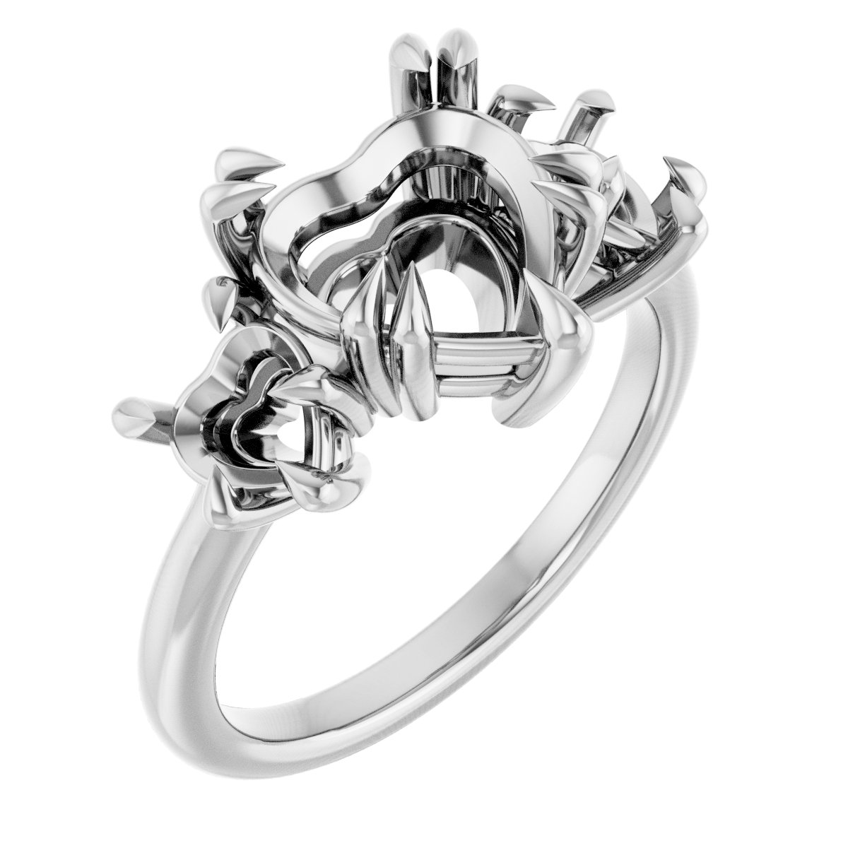 Double Claw-Prong Three-Stone Engagement Ring