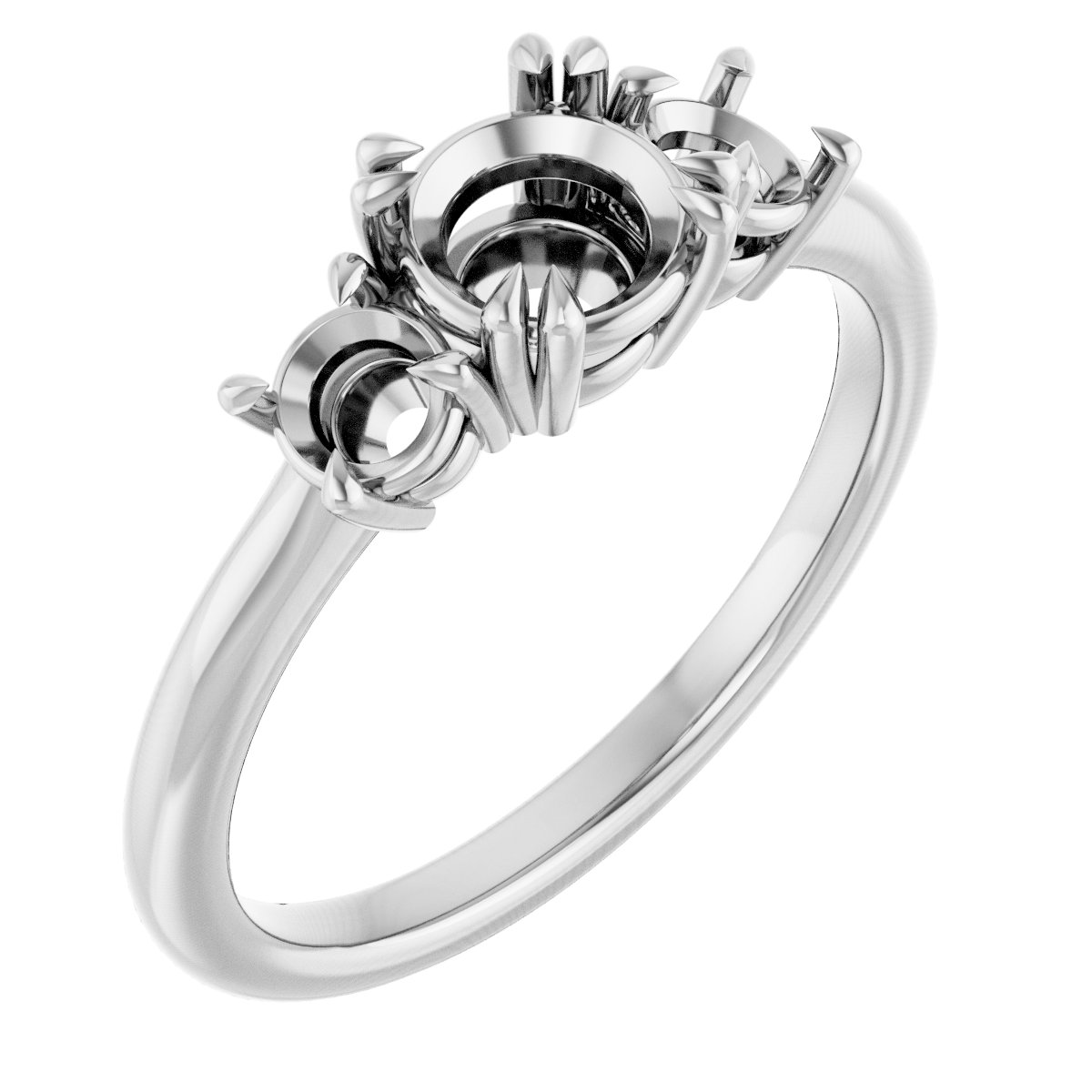 Double Claw-Prong Three-Stone Engagement Ring