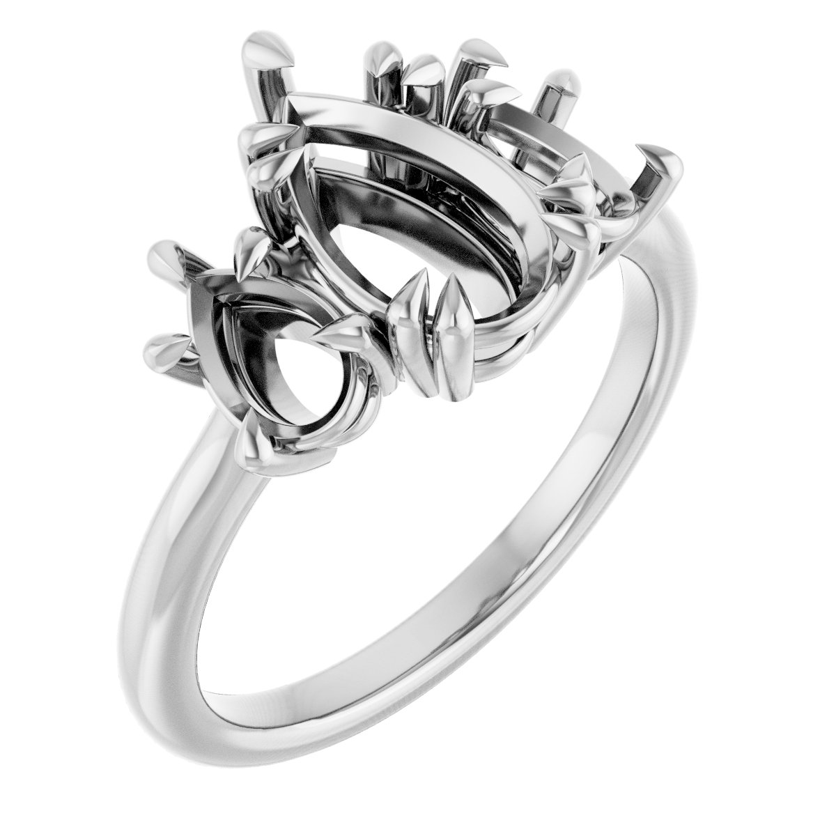 Double Claw-Prong Three-Stone Engagement Ring