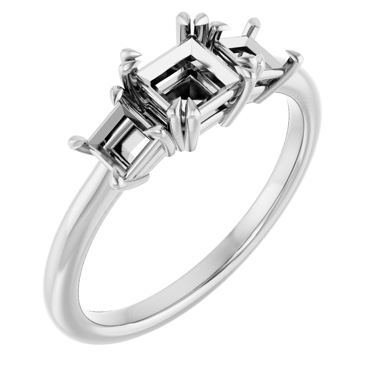 Double Claw-Prong Three-Stone Engagement Ring