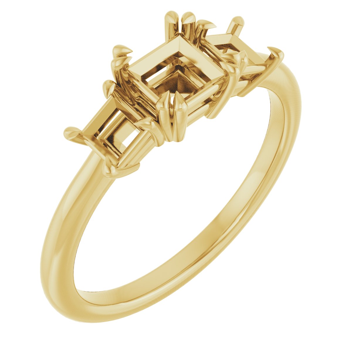 Double Claw-Prong Three-Stone Engagement Ring