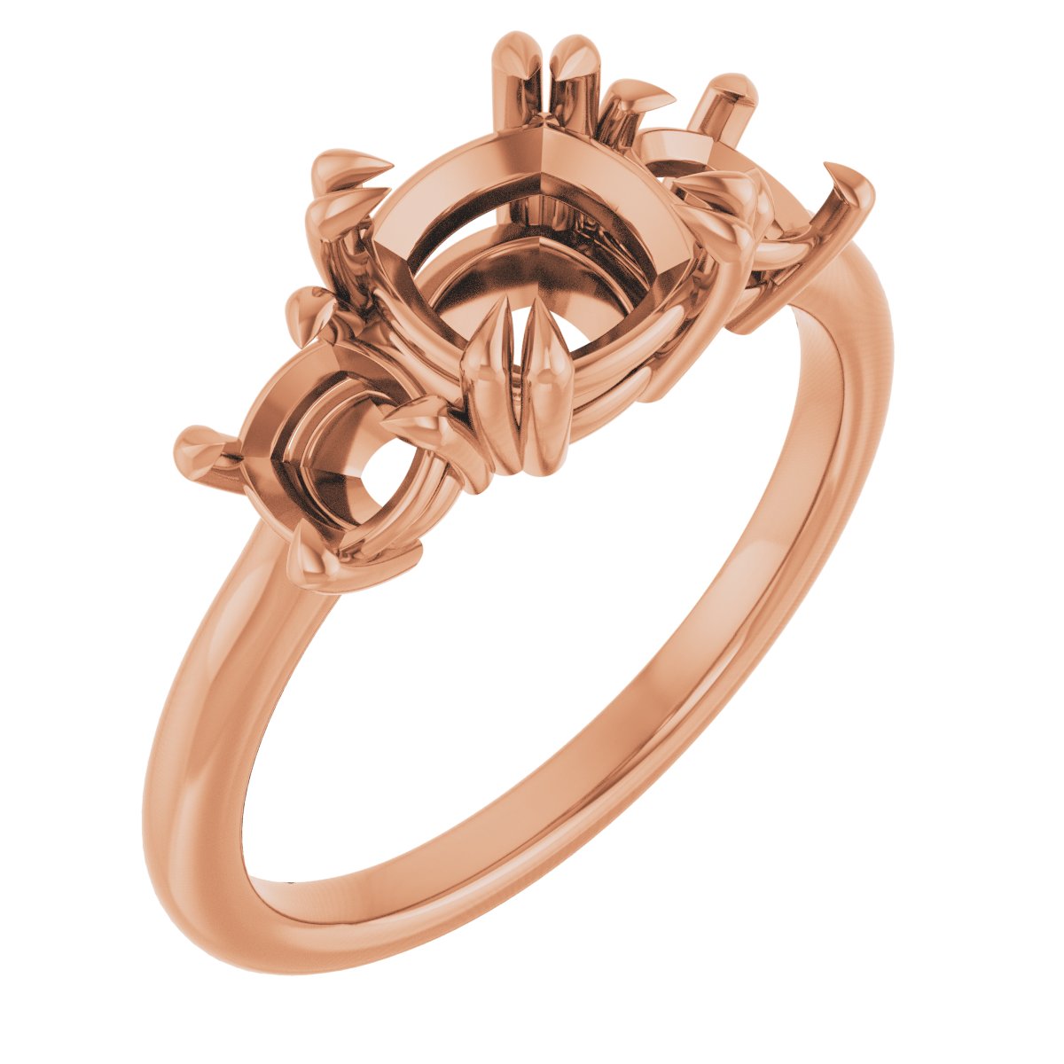 Double Claw-Prong Three-Stone Engagement Ring