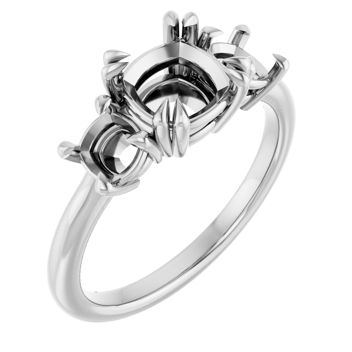 Double Claw-Prong Three-Stone Engagement Ring