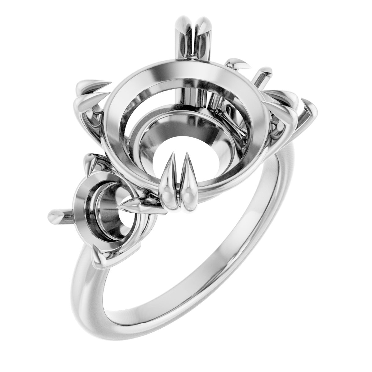 Double Claw-Prong Three-Stone Engagement Ring