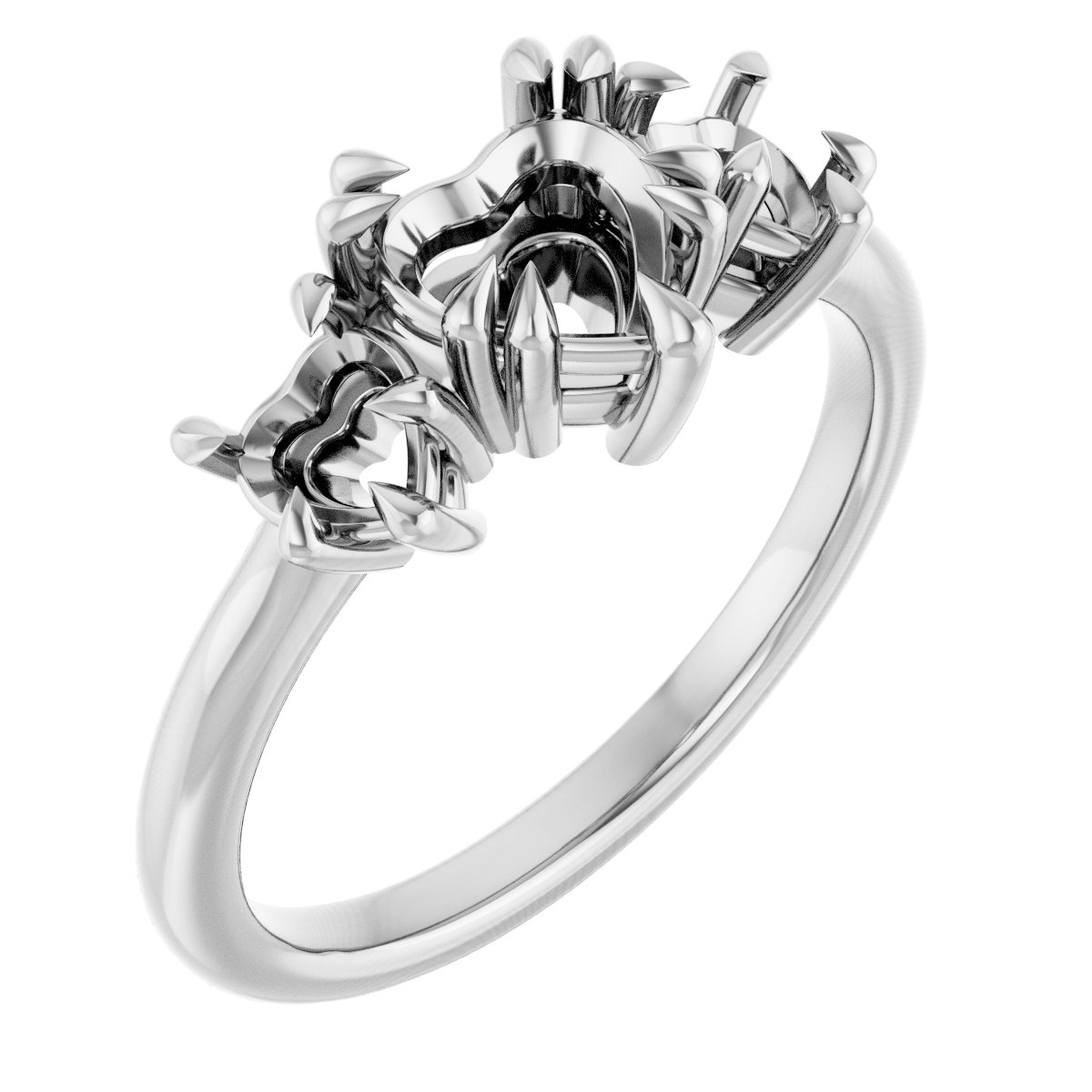 Double Claw-Prong Three-Stone Engagement Ring