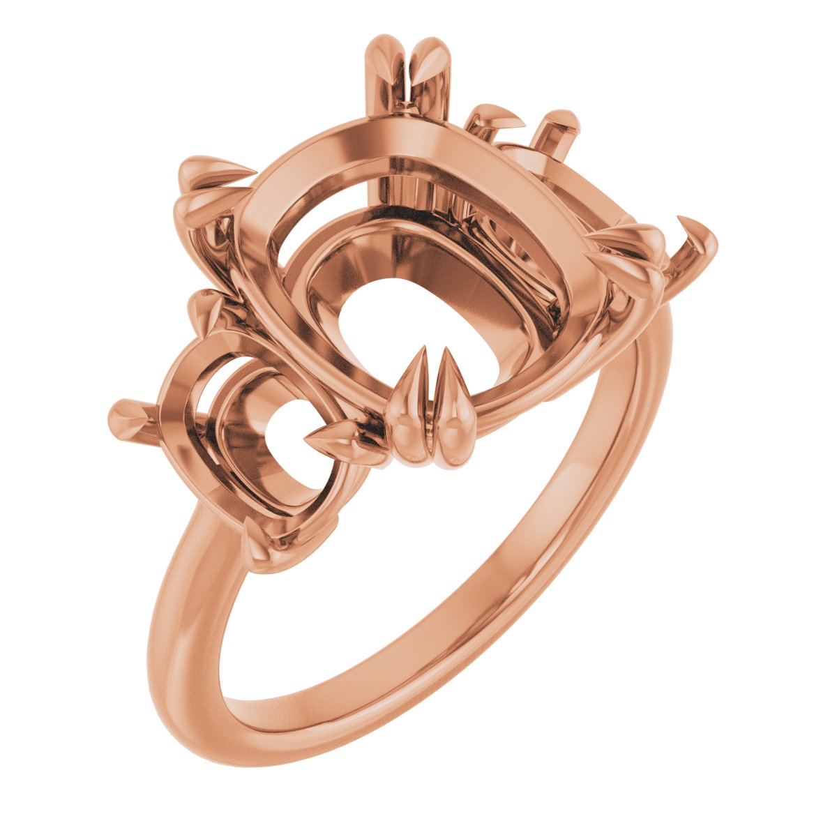 Double Claw-Prong Three-Stone Engagement Ring