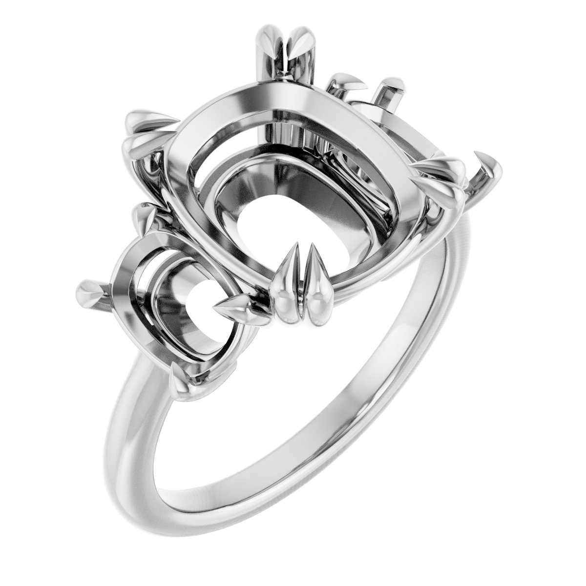 Double Claw-Prong Three-Stone Engagement Ring