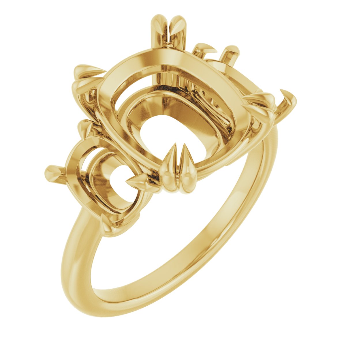 Double Claw-Prong Three-Stone Engagement Ring