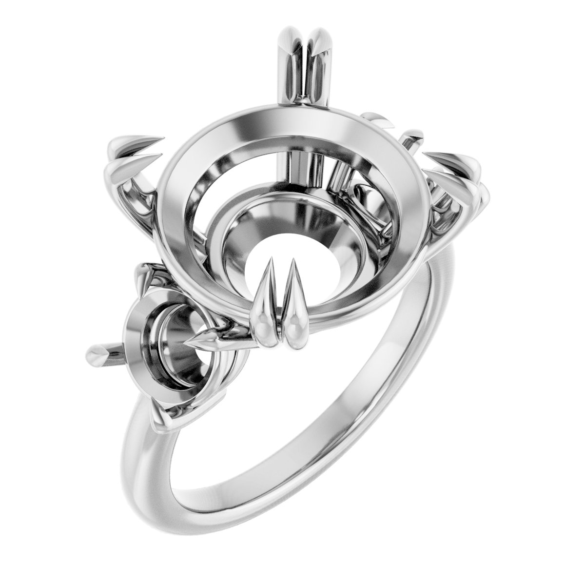 Double Claw-Prong Three-Stone Engagement Ring