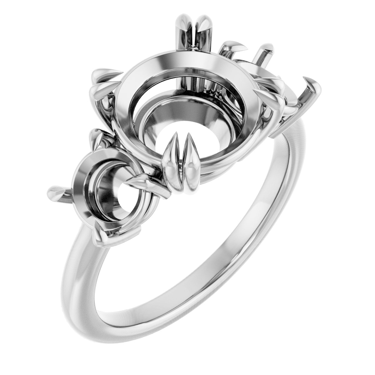 Double Claw-Prong Three-Stone Engagement Ring