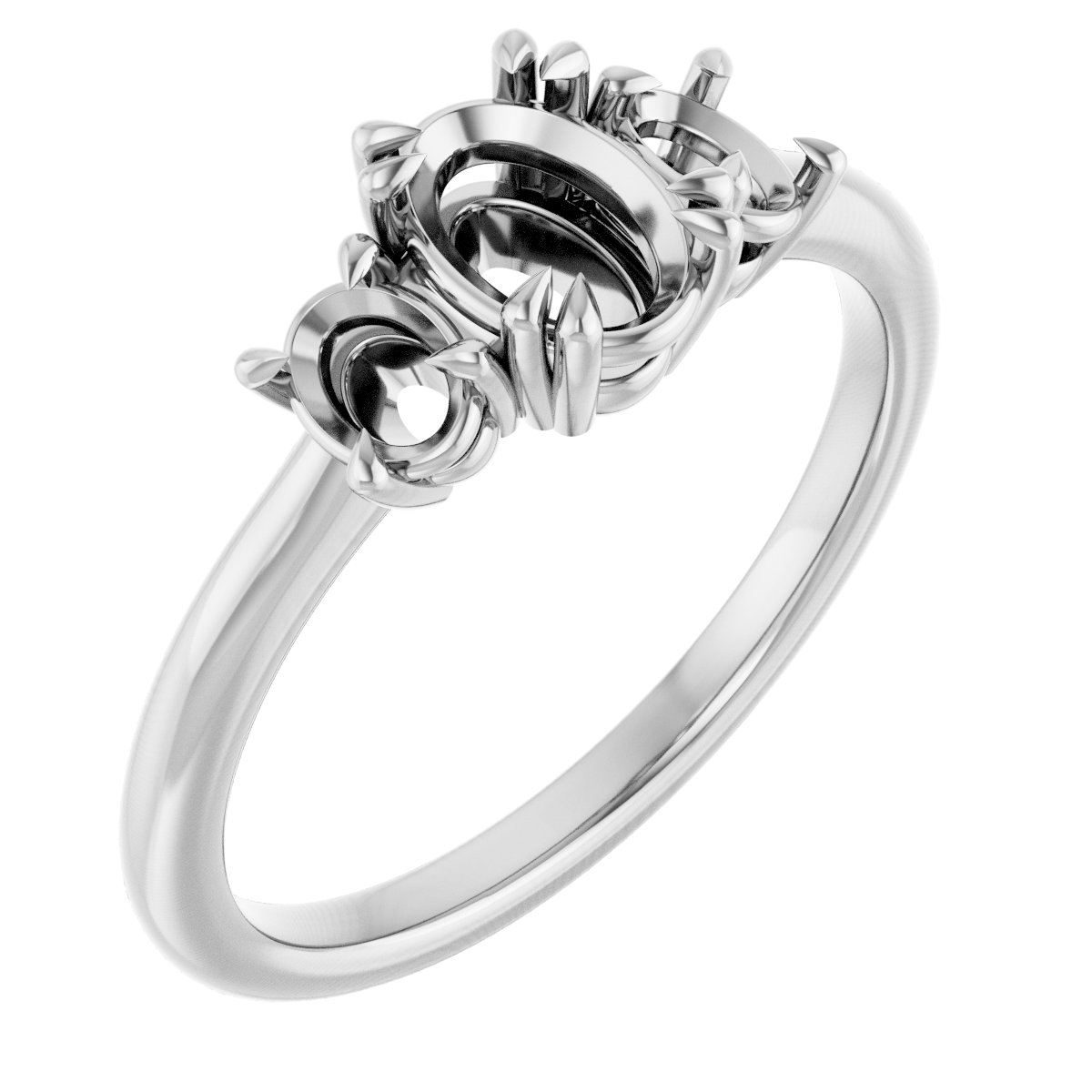 Double Claw-Prong Three-Stone Engagement Ring