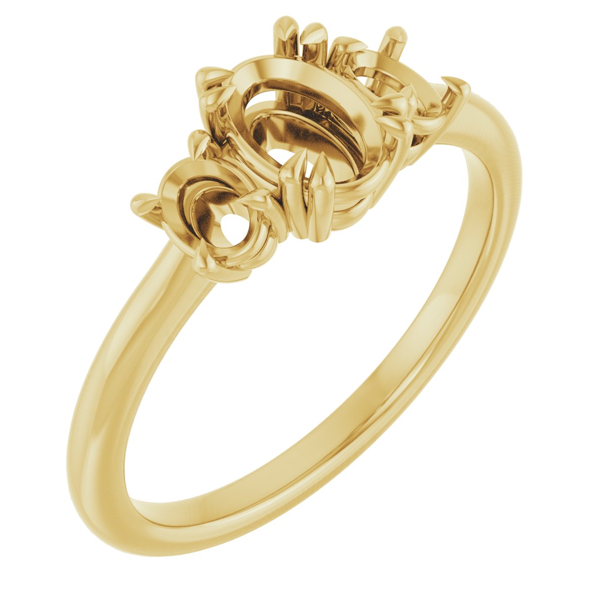 Double Claw-Prong Three-Stone Engagement Ring
