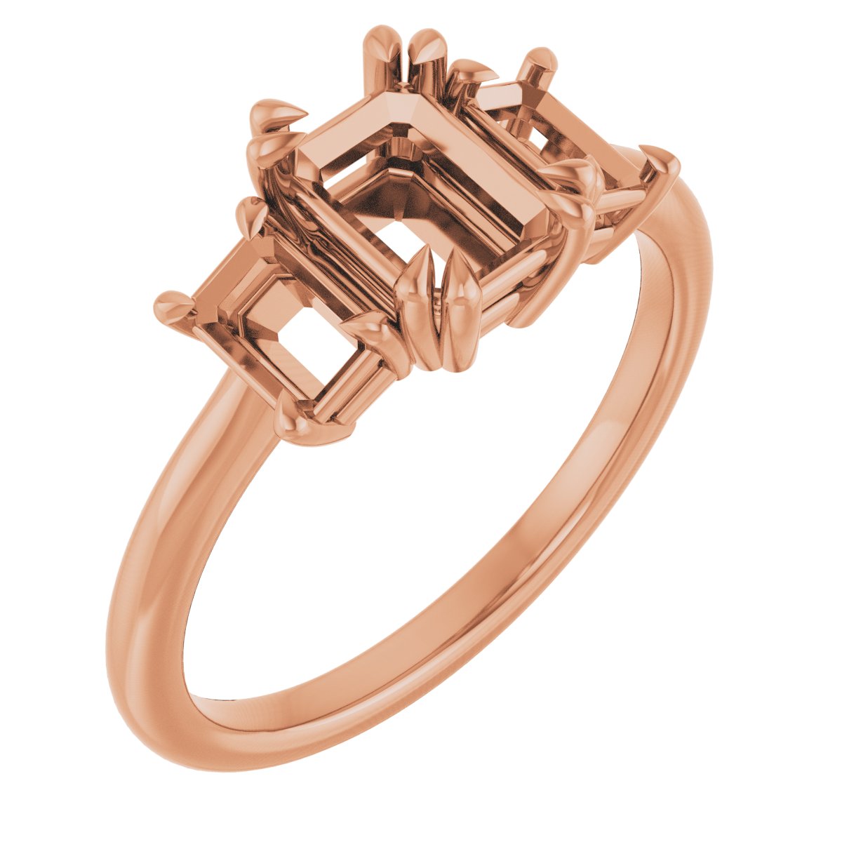 Double Claw-Prong Three-Stone Engagement Ring
