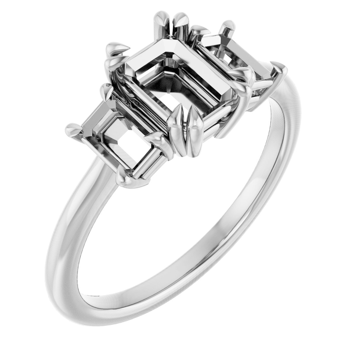 Double Claw-Prong Three-Stone Engagement Ring