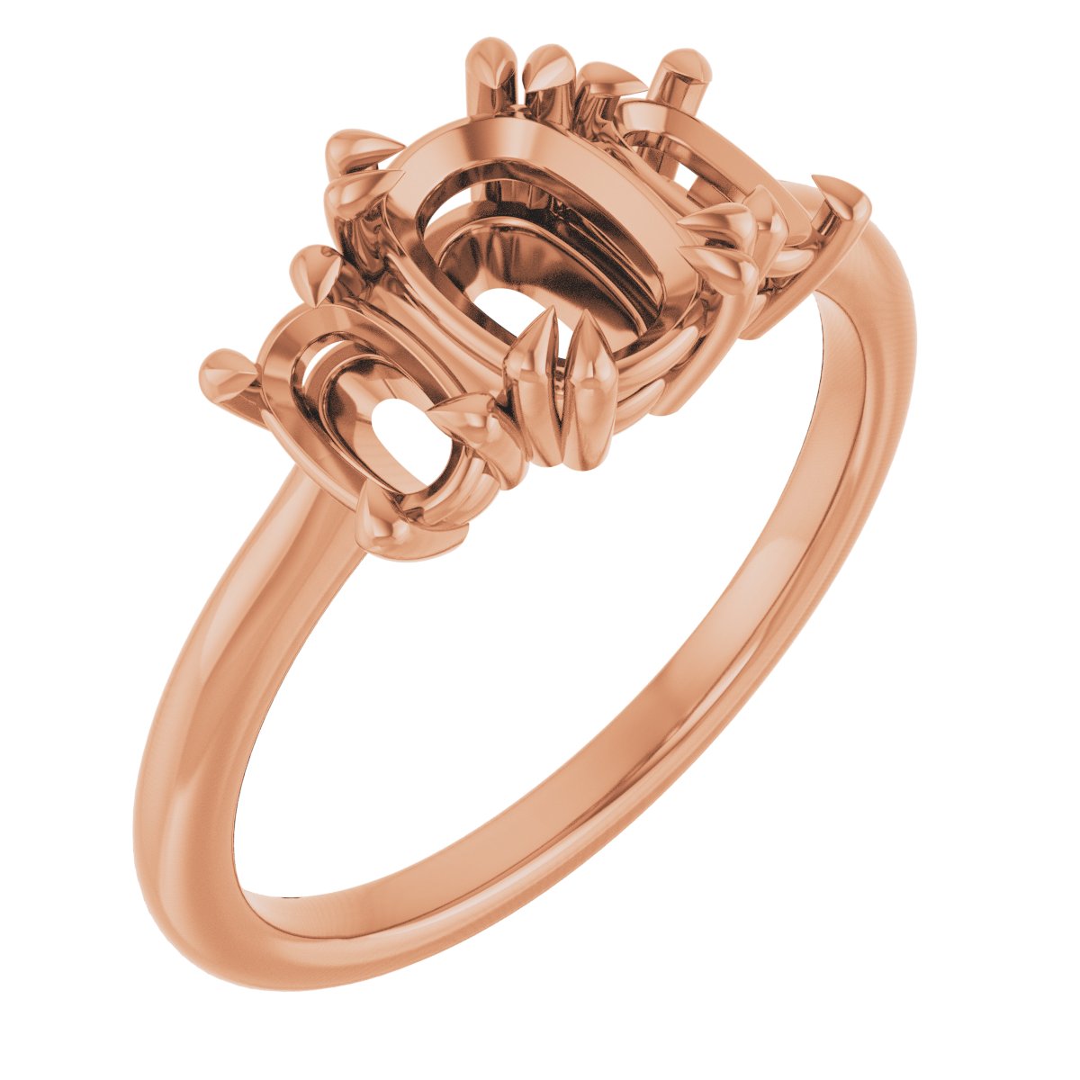 Double Claw-Prong Three-Stone Engagement Ring