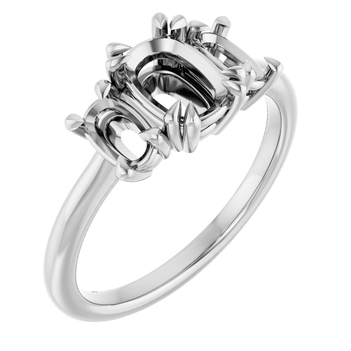 Double Claw-Prong Three-Stone Engagement Ring