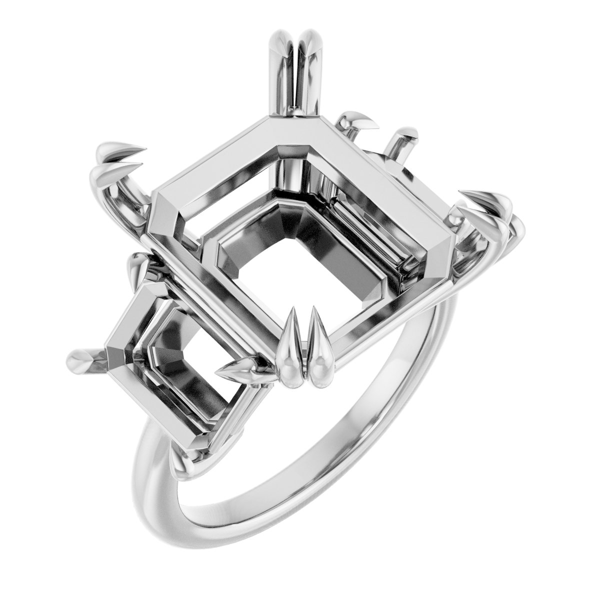 Double Claw-Prong Three-Stone Engagement Ring