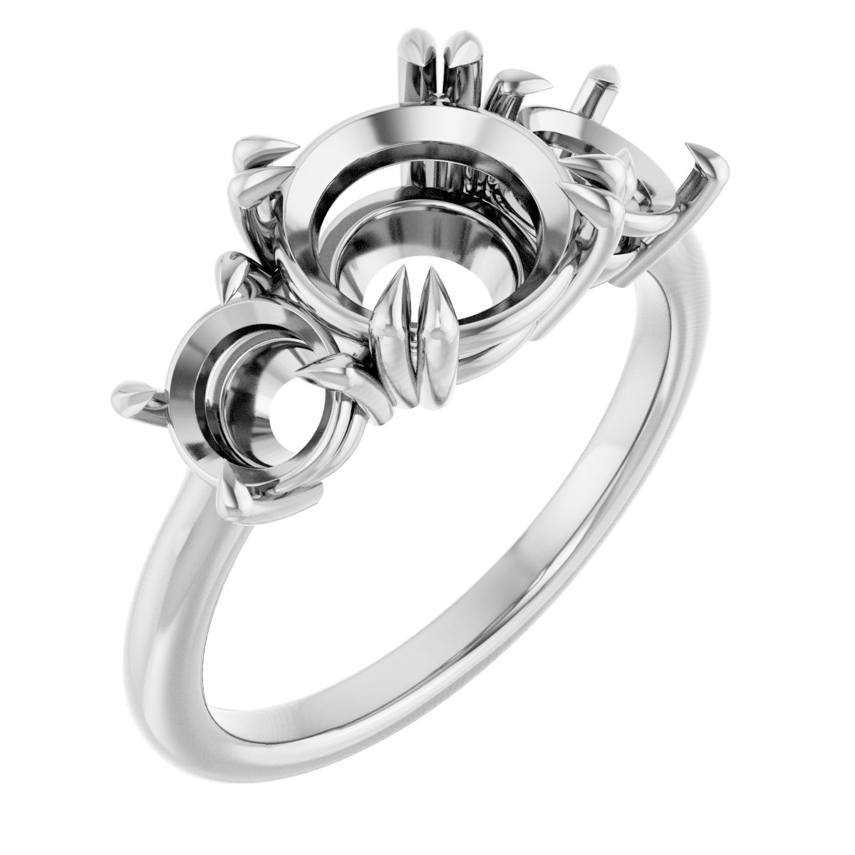 Double Claw-Prong Three-Stone Engagement Ring