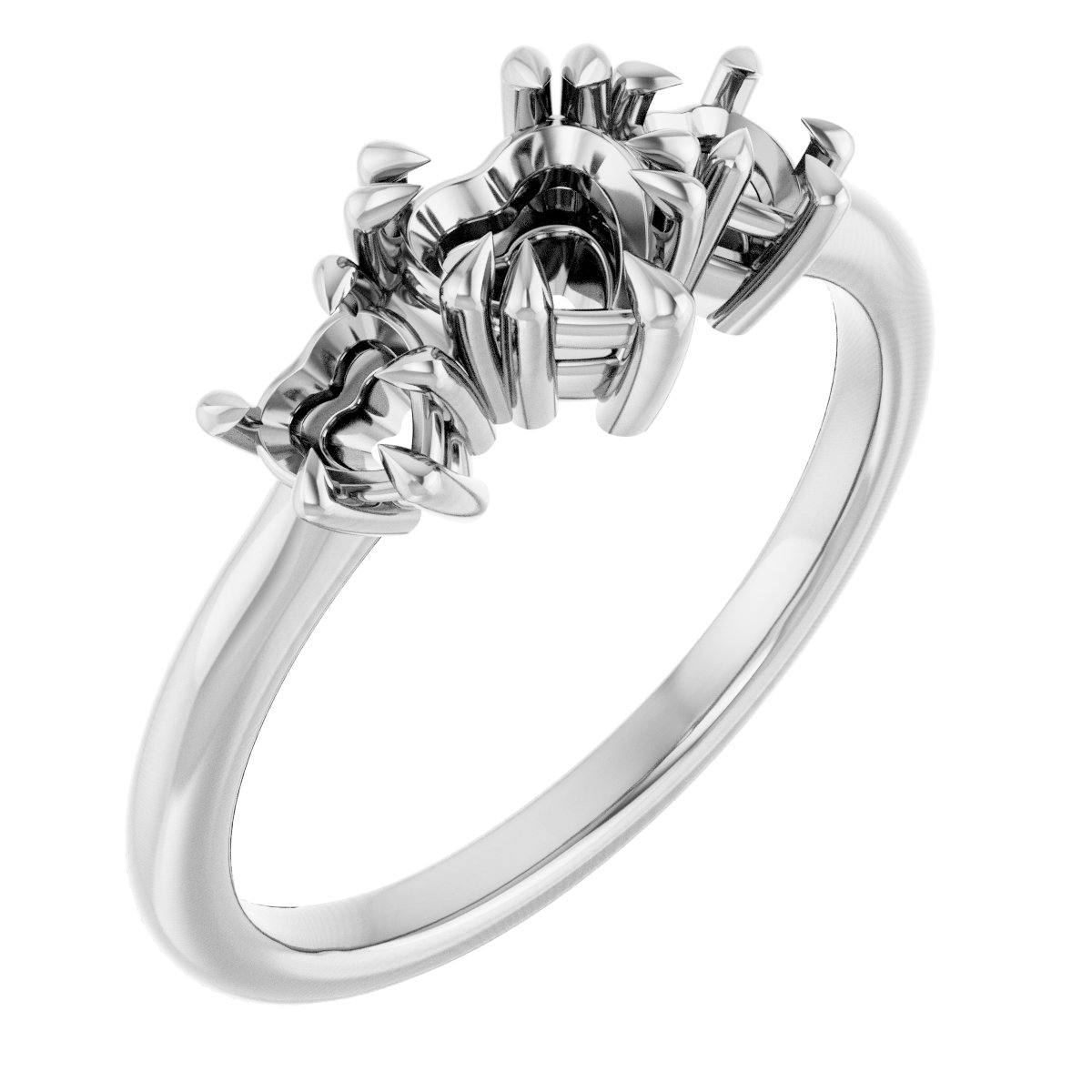 Double Claw-Prong Three-Stone Engagement Ring