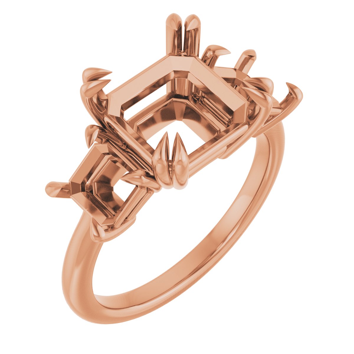 Double Claw-Prong Three-Stone Engagement Ring