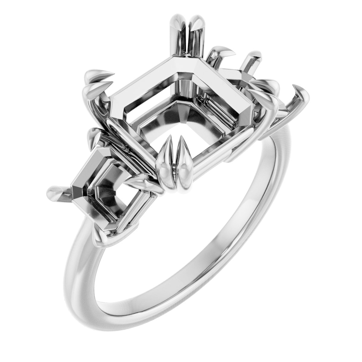 Double Claw-Prong Three-Stone Engagement Ring