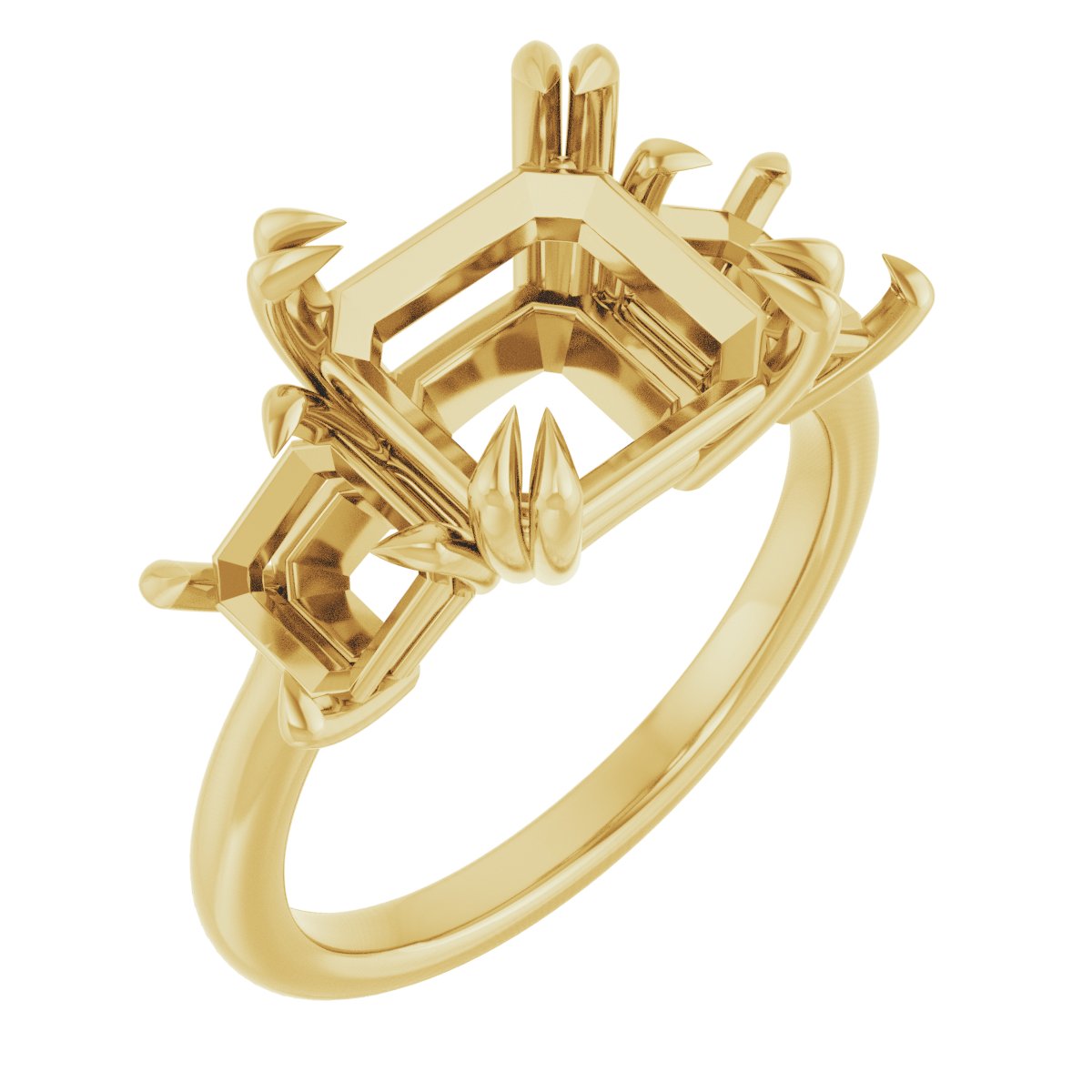 Double Claw-Prong Three-Stone Engagement Ring