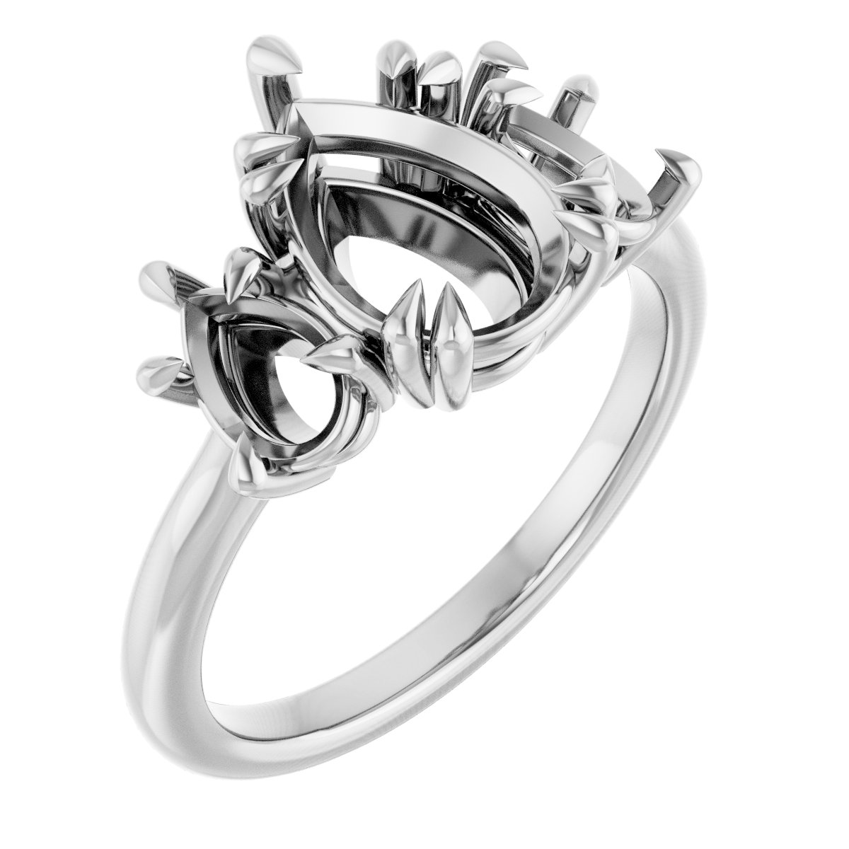 Double Claw-Prong Three-Stone Engagement Ring