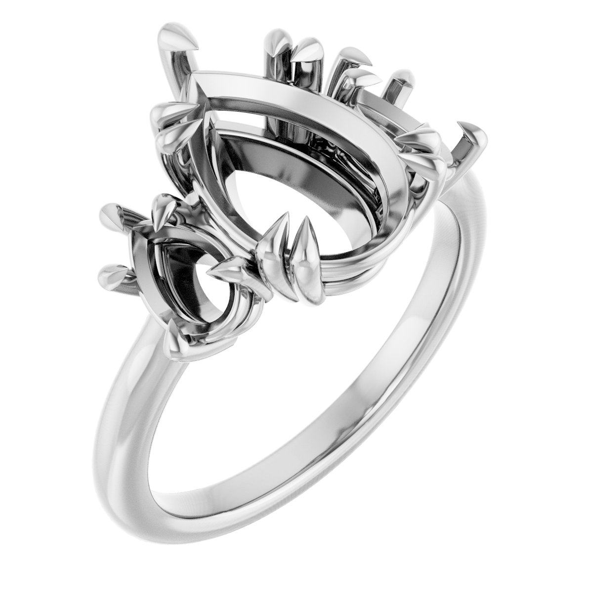 Double Claw-Prong Three-Stone Engagement Ring