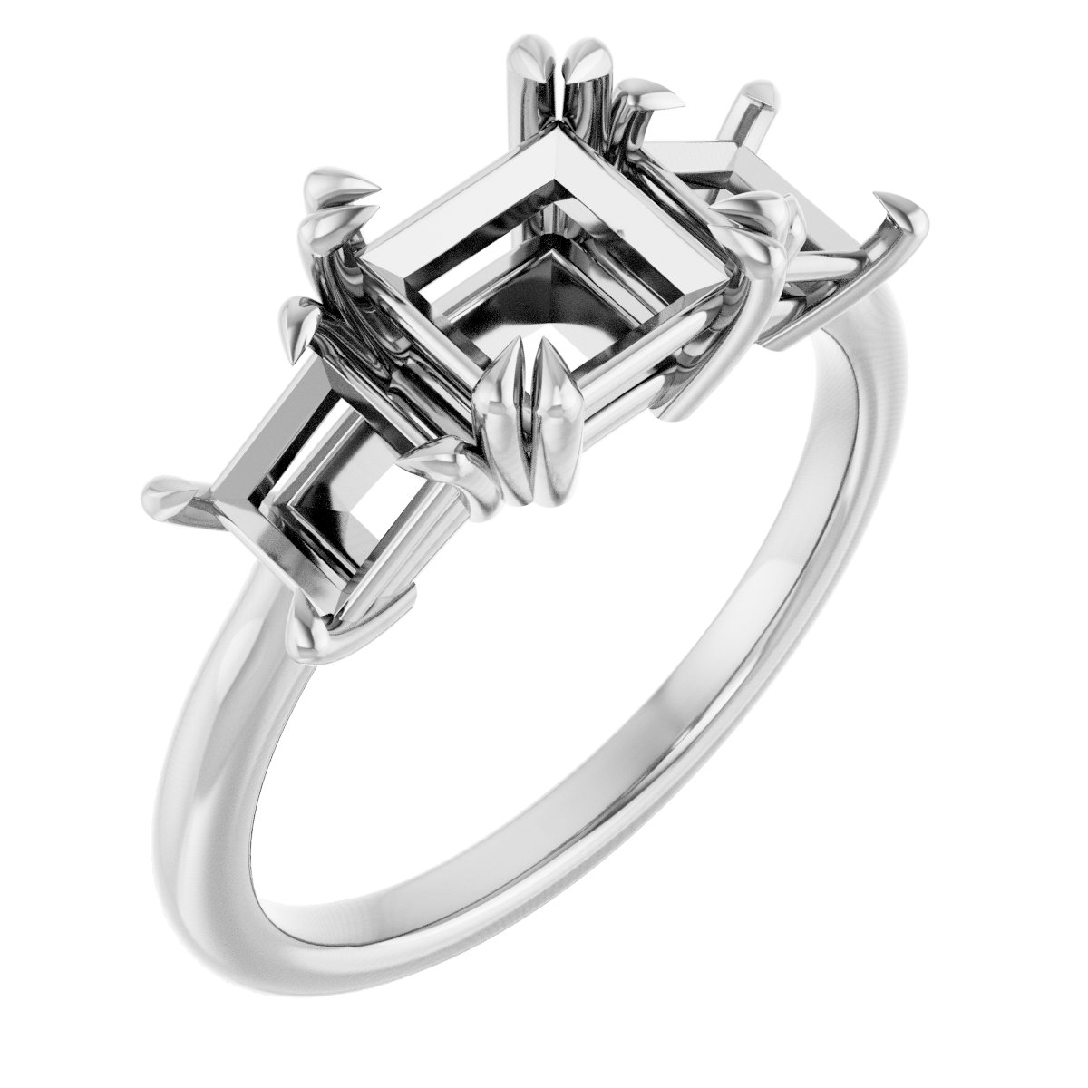 Double Claw-Prong Three-Stone Engagement Ring