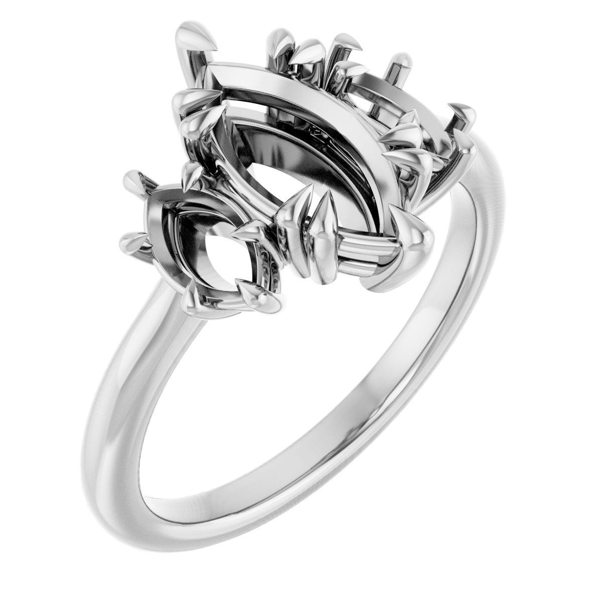 Double Claw-Prong Three-Stone Engagement Ring