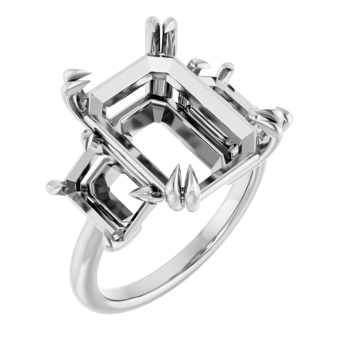 Double Claw-Prong Three-Stone Engagement Ring