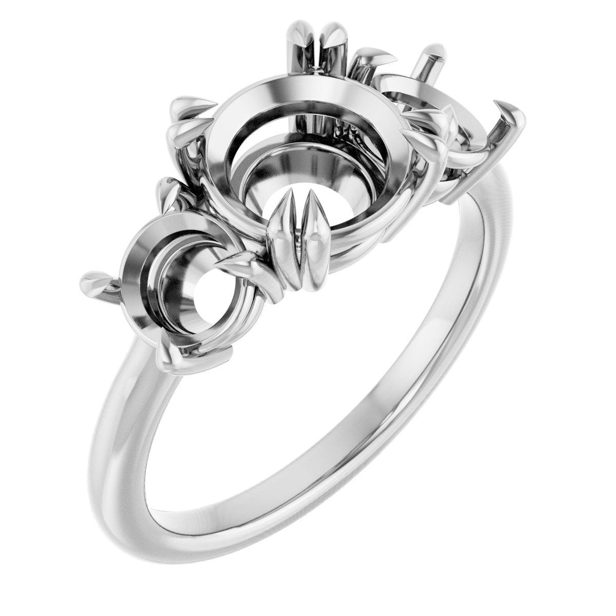 Double Claw-Prong Three-Stone Engagement Ring