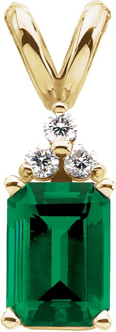14K Yellow Lab-Grown Emerald & .05 CTW Natural Diamond Pendant  
