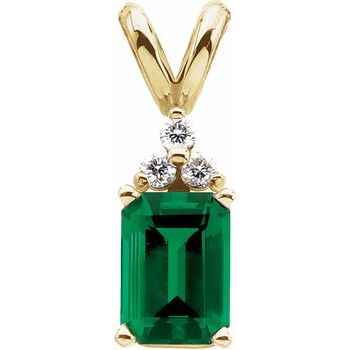 14K Yellow Chatham Lab Created Emerald and .06 CTW Diamond Pendant Ref. 2790936
