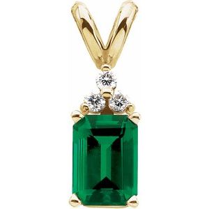 14K Yellow Lab-Grown Emerald & .05 CTW Natural Diamond Pendant  
