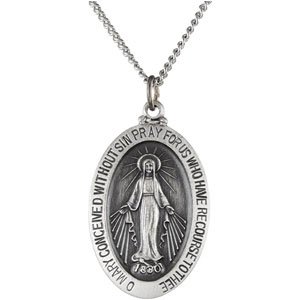 Sterling Silver 29x20 mm Oval Miraculous Medal 24 inch Necklace Ref 274913