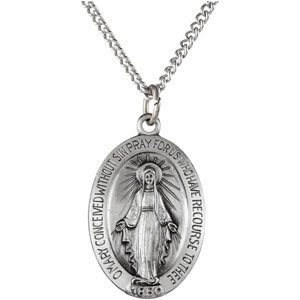 Sterling Silver 28.5x17.75 mm Oval Miraculous Medal 24 inch Necklace Ref 224786