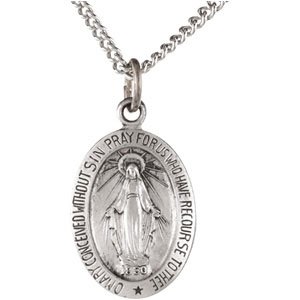 Sterling Silver 15x11 mm Oval Miraculous Medal 18