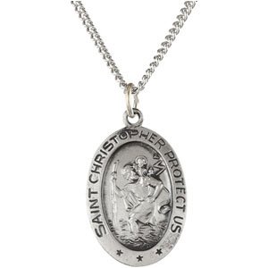 Sterling Silver 19x14 mm Oval St. Christopher 18