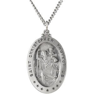 Sterling Silver 29x20 mm Oval St. Christopher 24