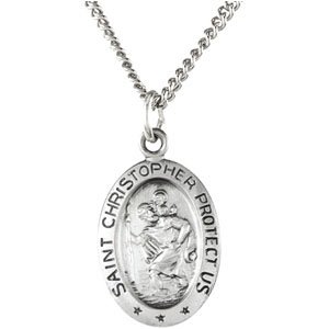 Sterling Silver 12x9 mm Oval St. Christopher 18