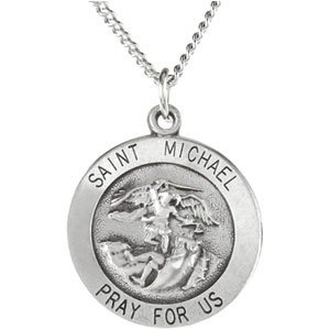 SS 18mm Round St. Michael Medal with 18 inch Curb Chain Ref 786204