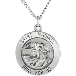 Sterling Silver 25 mm St. Michael Medal 24 inch Necklace Ref 42546