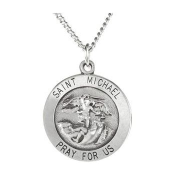 SS 18mm Round St. Michael Medal with 18 inch Curb Chain Ref 786204