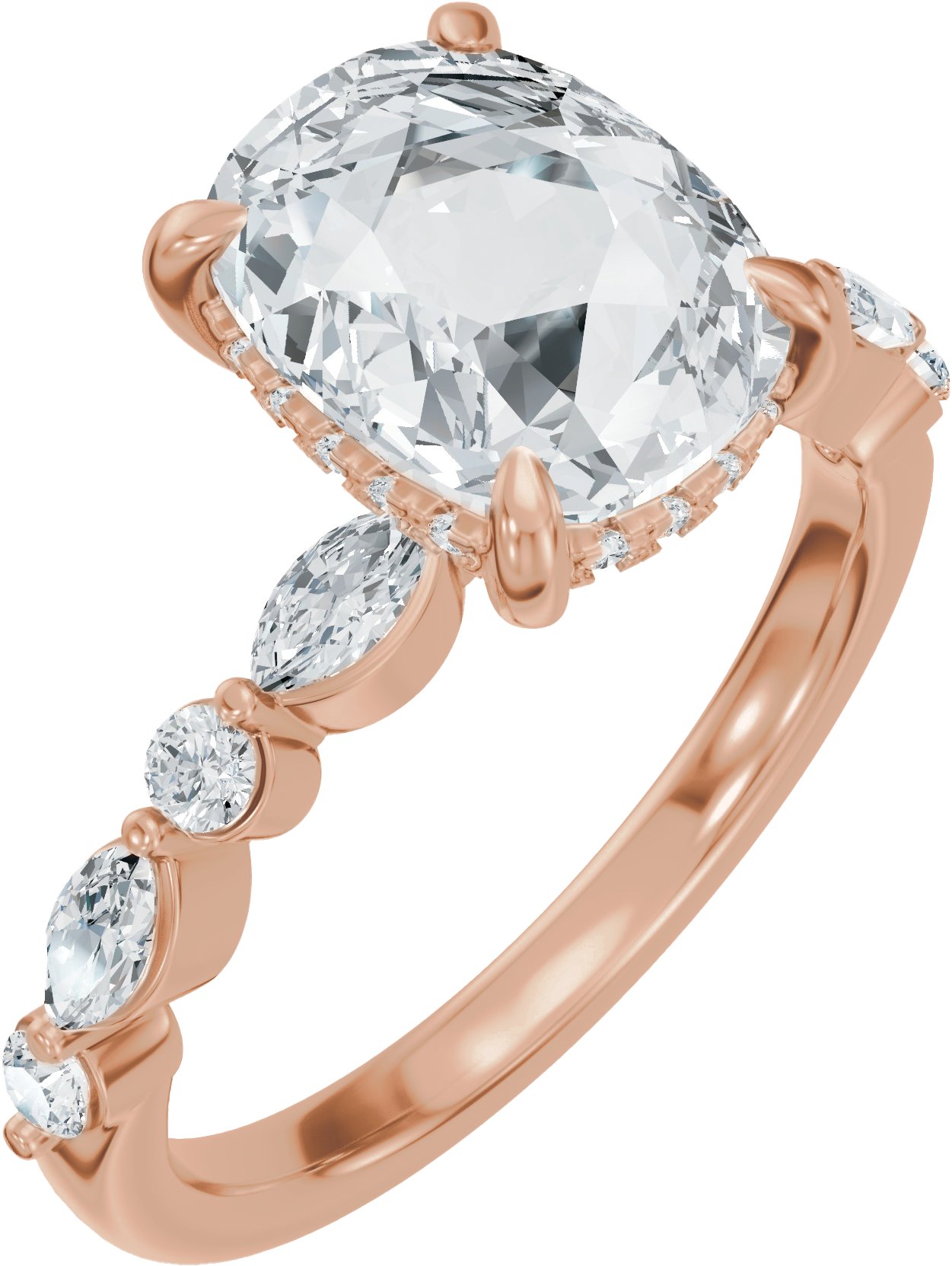 Claw-Prong Hidden Halo-Style Engagement Ring or Band