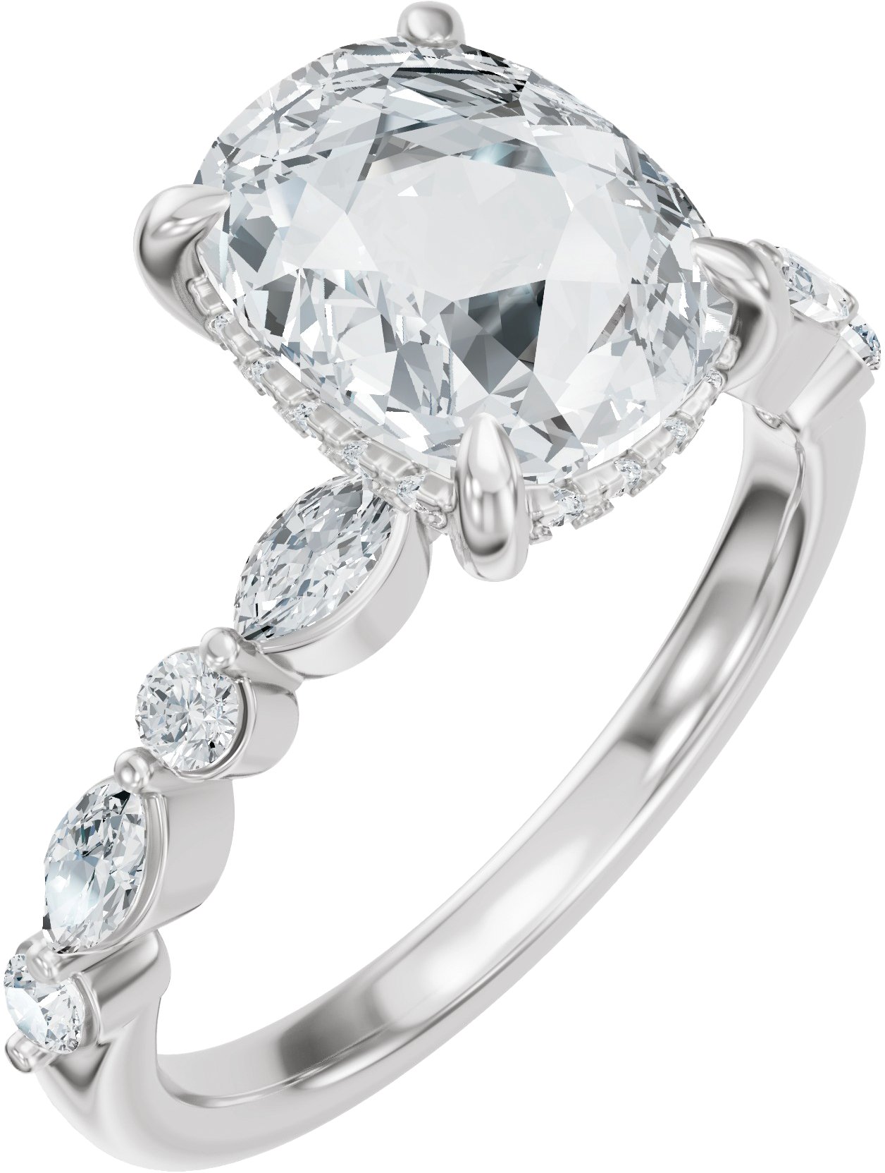 Claw-Prong Hidden Halo-Style Engagement Ring or Band