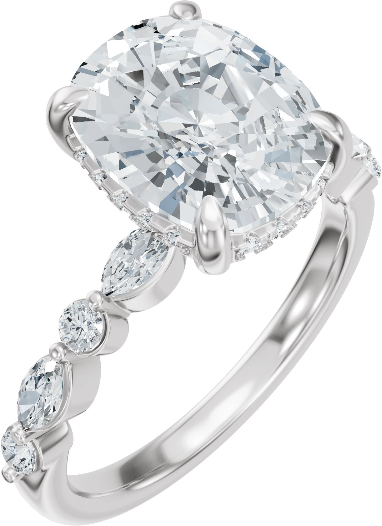 Claw-Prong Hidden Halo-Style Engagement Ring or Band