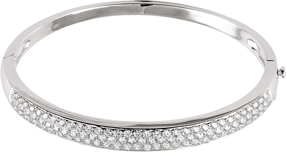 14K White 3 CTW Natural Diamond Pave- Bangle 7 Bracelet