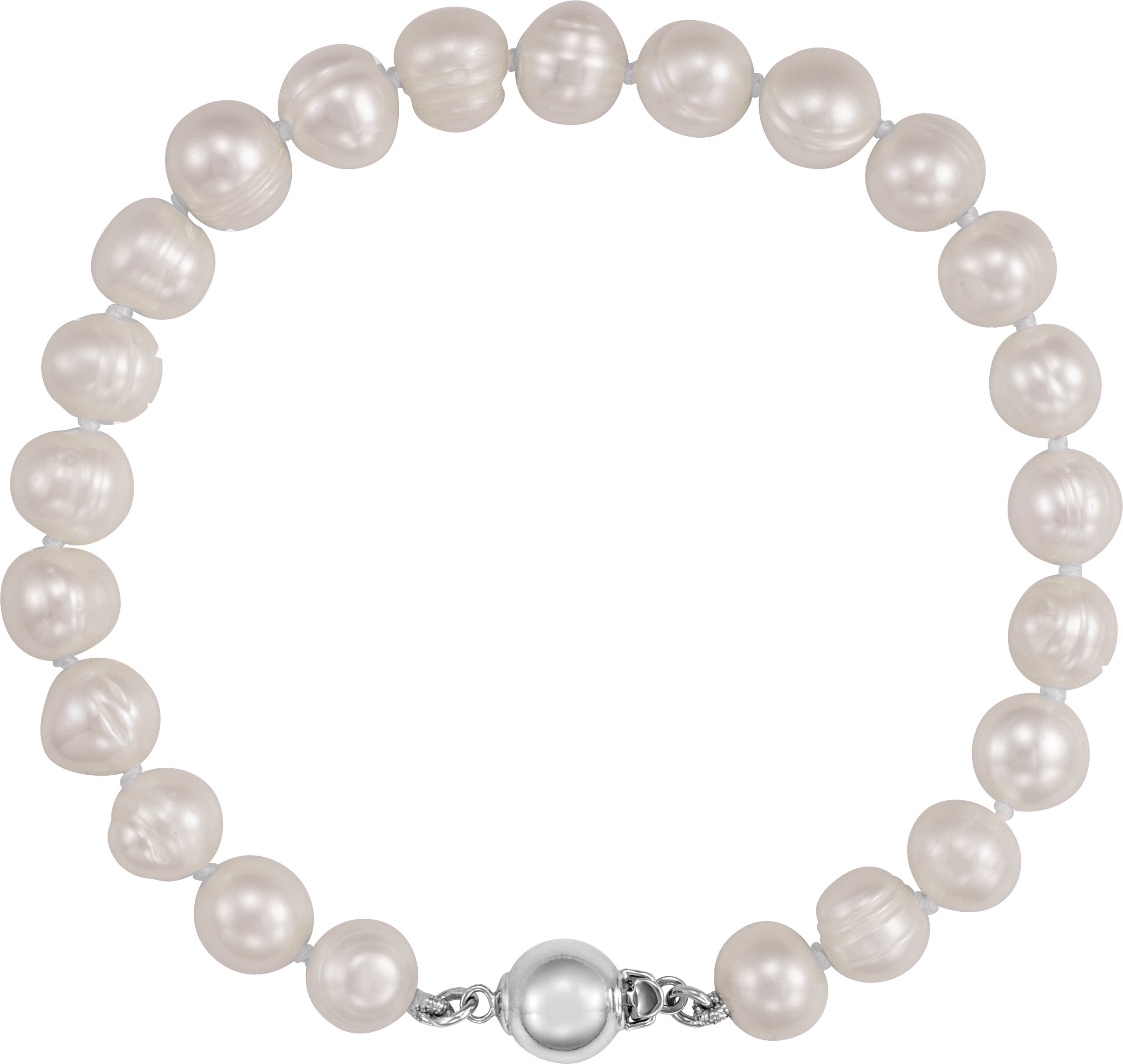 Sterling Silver 8-9 mm Cultured White Freshwater Pearl 7 3/4" Bracelet