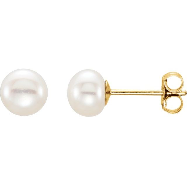 14K Yellow 5-6 mm Cultured White Freshwater Pearl Earrings